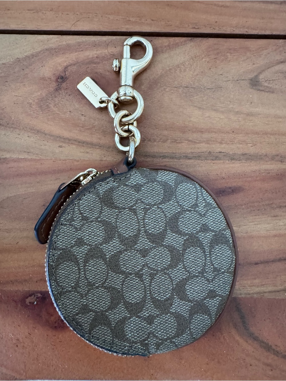 Coach Gold-Tone Chain Key Clip with Logo Tag